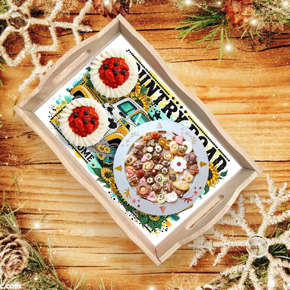 5D DIY Wooden Sunflower Car Diamond Painting Tray Art Craft for Desk Coffee Table