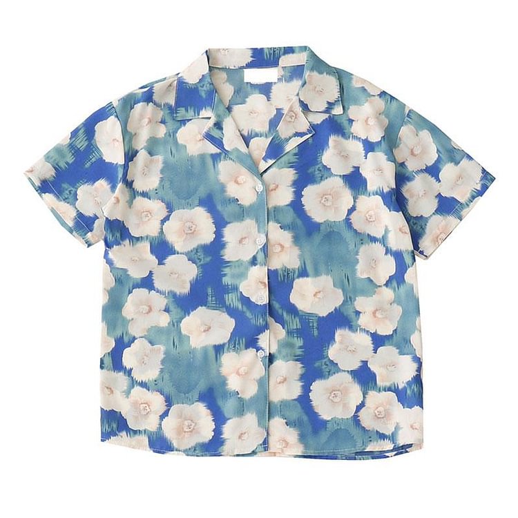 Flower Oil Painting Print Polo Collar Shirt - Modakawa Modakawa