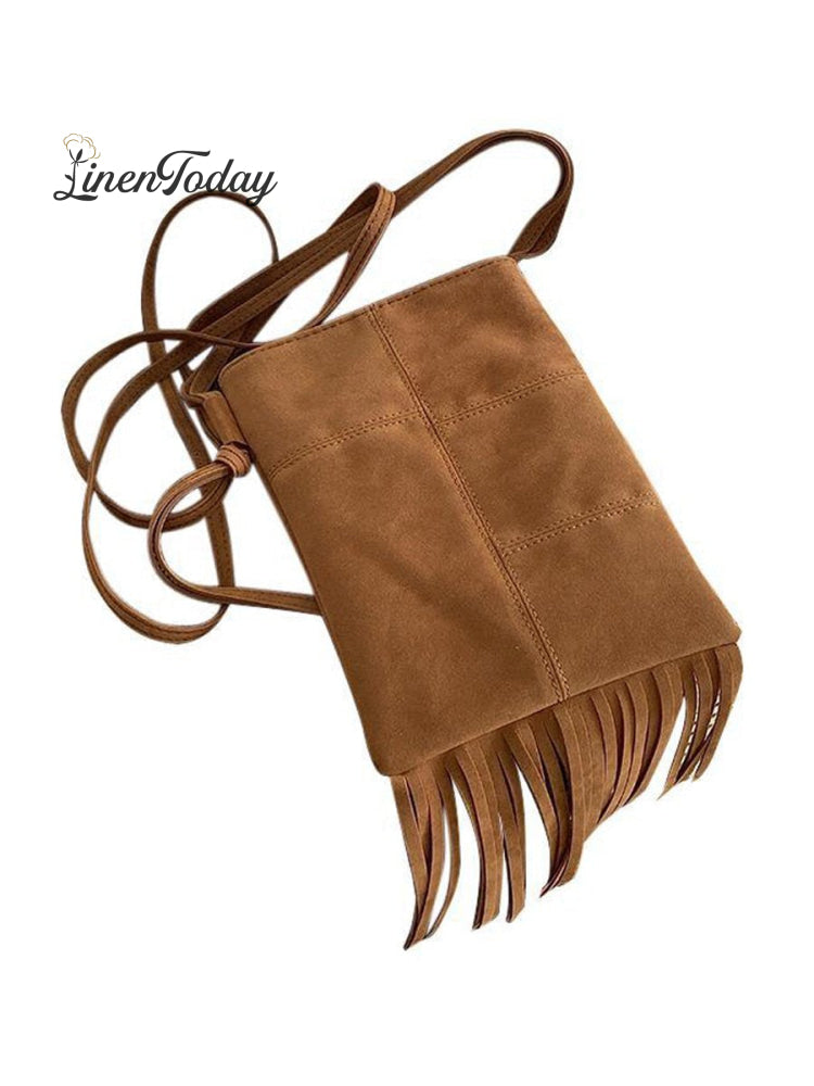 Women&rsquo;s Ethnic Style Small Crossbody Tassel Bag Brown / Onesize