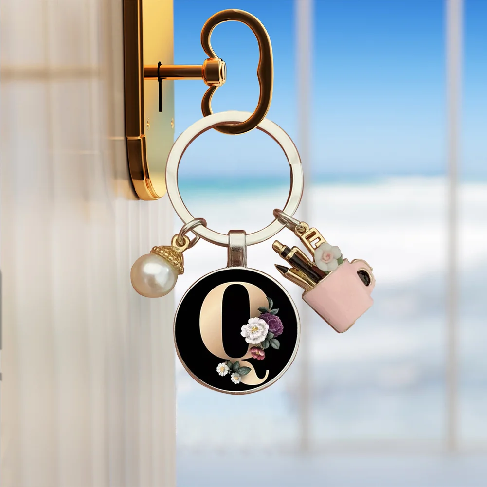 Resin Alphabet Letter Keychain Pearl Alphabet Key Ring Charms for Key Handbag Backpack