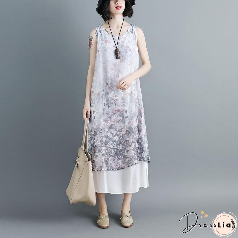 Women Sleeveless Printed Patchwork Pullovers Dress