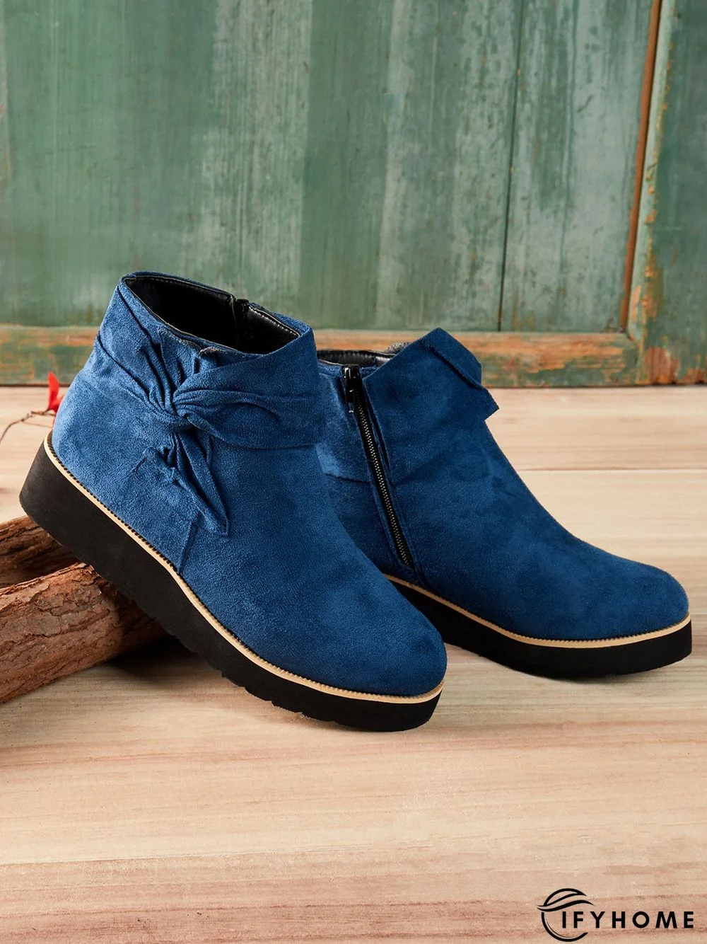 Comfortable Soft Leather Bow Round Toe Low Heel Booties | IFYHOME