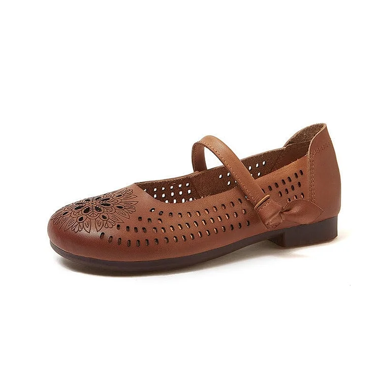 Women Summer Hollow Leather Casual Shoes