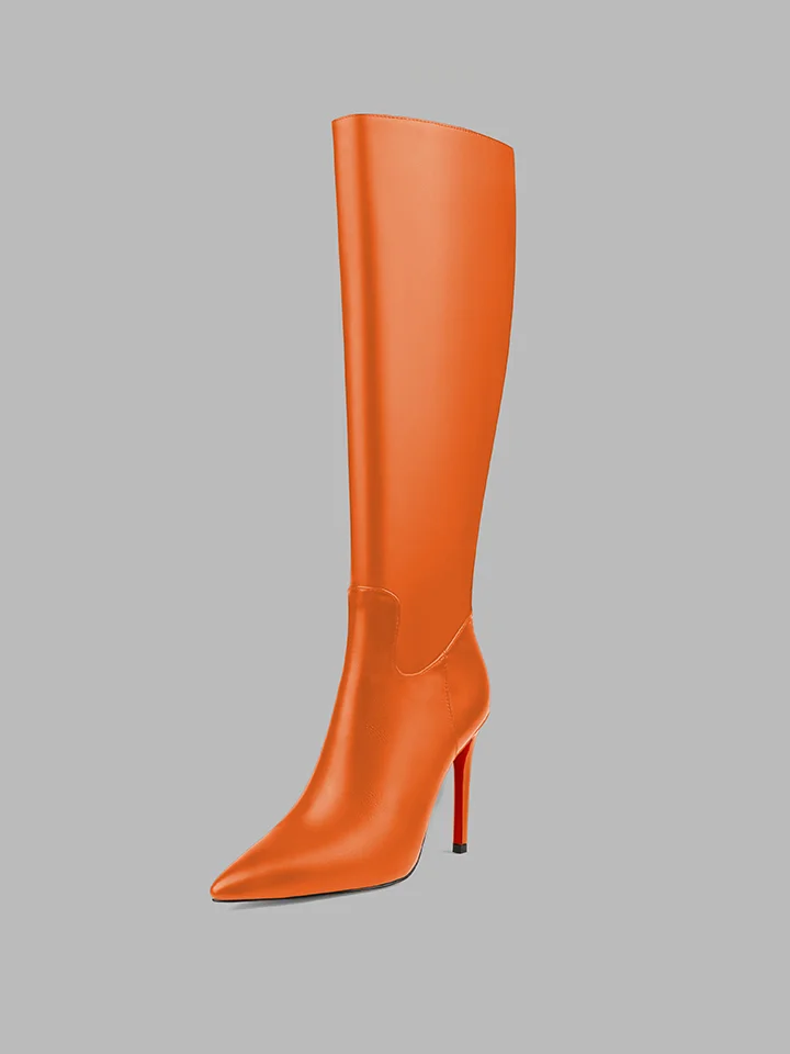 100mm Women's  Zipper Pointed Toe Red Bottoms Suede Pumps Matte High Heels Knee Boots