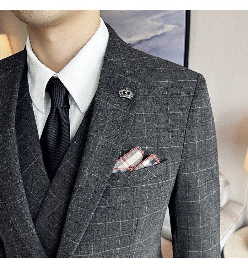 2023 New Plaid Suit Vest and Trousers Set Slim Groom's Best Man's Dress Single Button