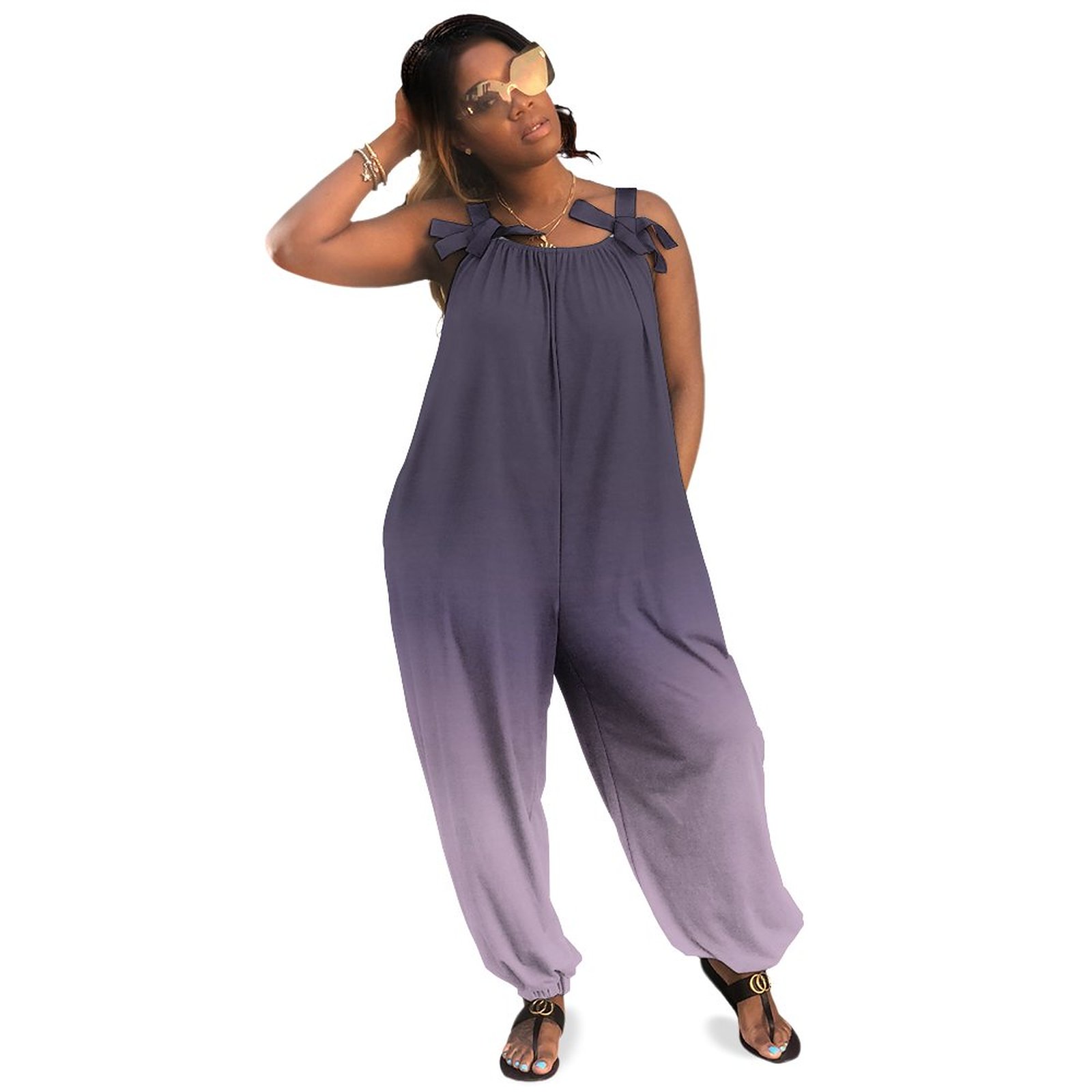 Elegant Purple Ombre Plus Size Sleeveless Jumpsuit Women Summer Wide Leg Wedding Guest Jumpsuit Plus Size Unitard Jumpsuit Casual Long Length Polyester Spandex