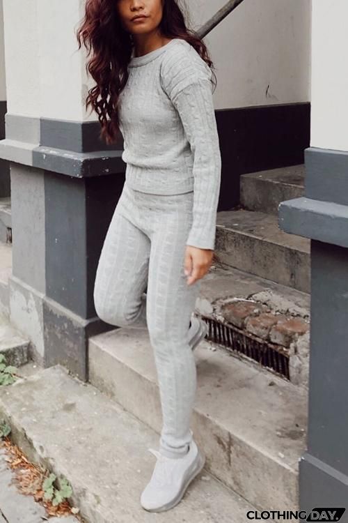 Knit Dew Shoulder Pants Set