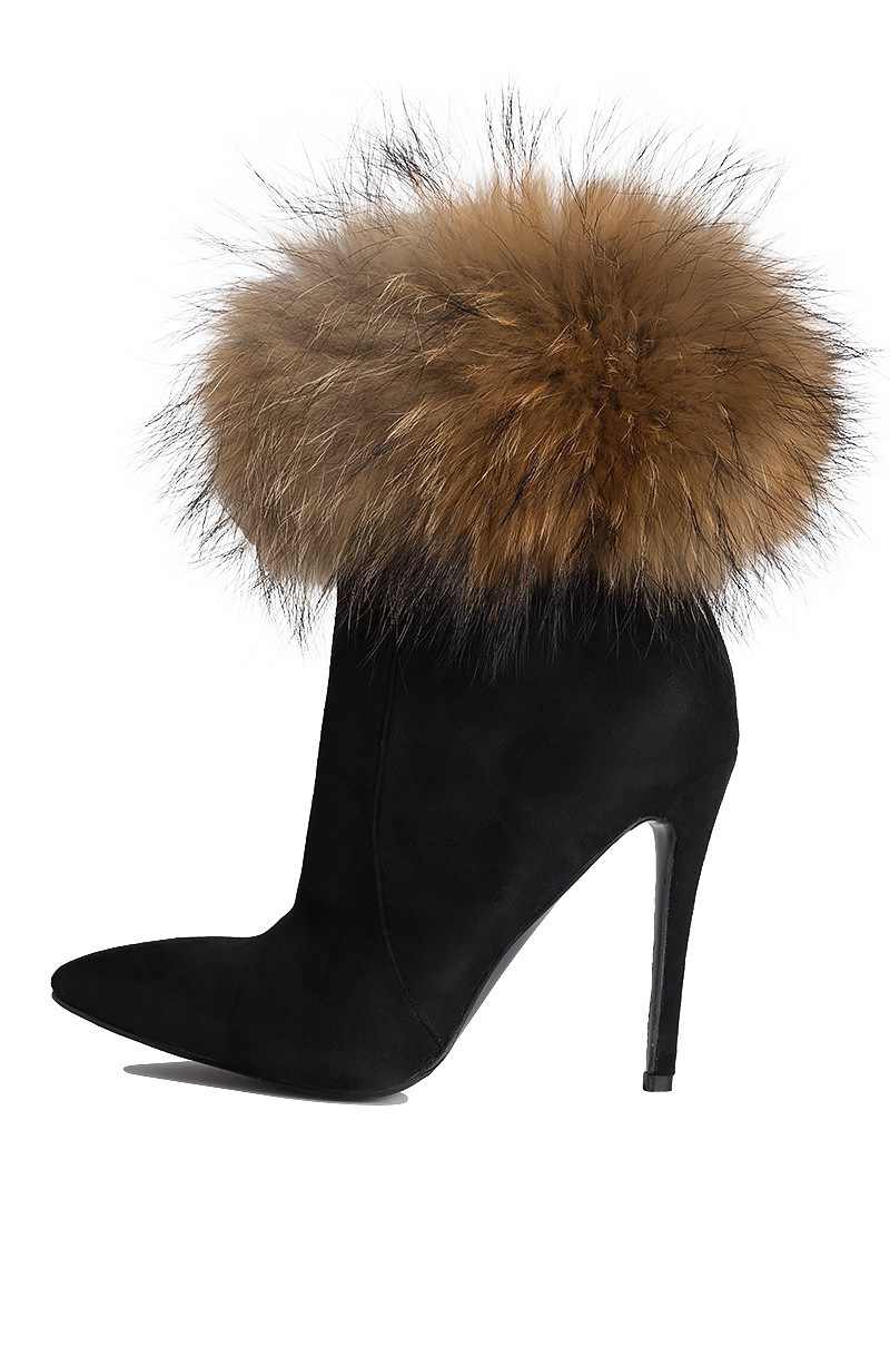 Black Fur Boots Stiletto Heel Ankle Boots|FSJshoes