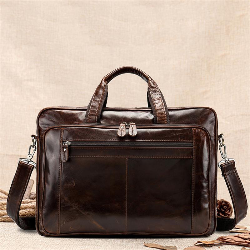 Classic Briefcase Leather Men's Portable 17 Inch Computer Bag Travel Bag