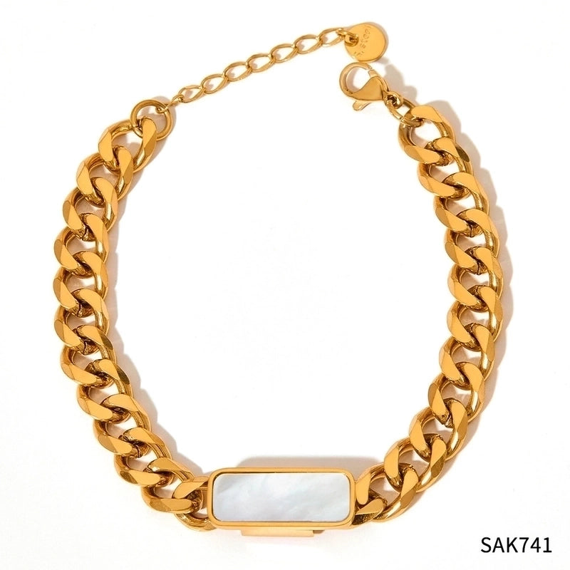 1 Piece Retro Rectangle Stainless Steel Inlay Shell Bracelets