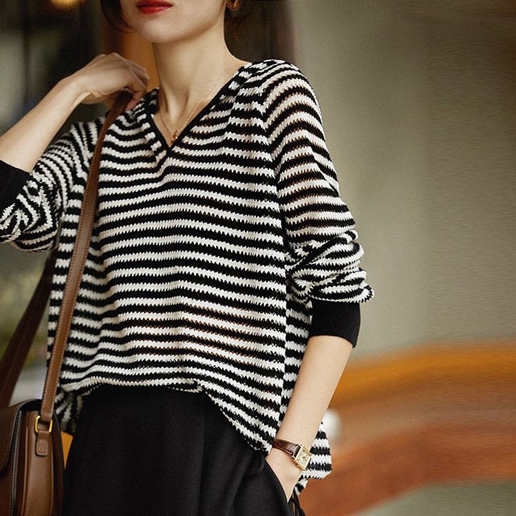 Stripe Long Sleeve Knitted Shirts & Tops