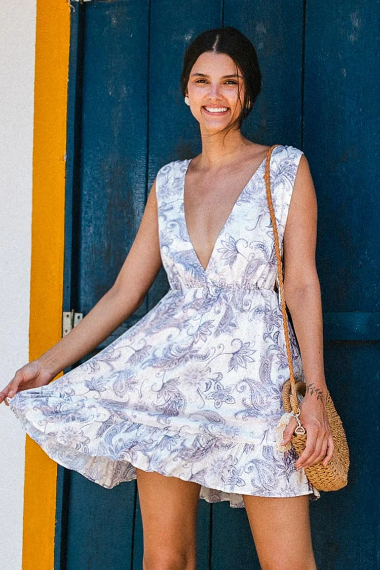 Araceli Ruffle Paisley A-Shape Dress