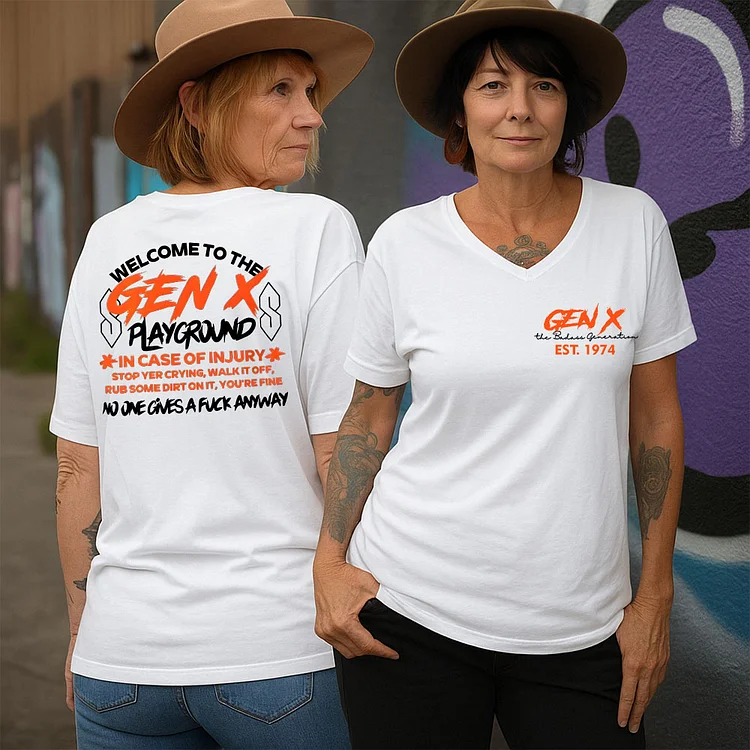 Gen X Women's Playground Graphic Vneck Tee, Badass Generation Custom Year Of Birth Shirt