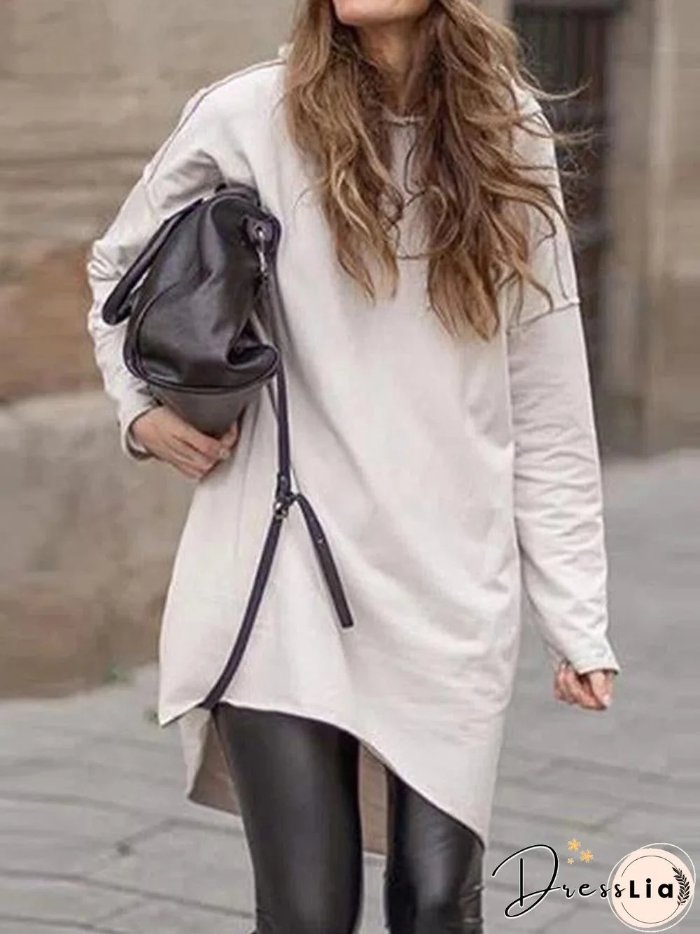 Casual Asymmetrical Plain Loose Top