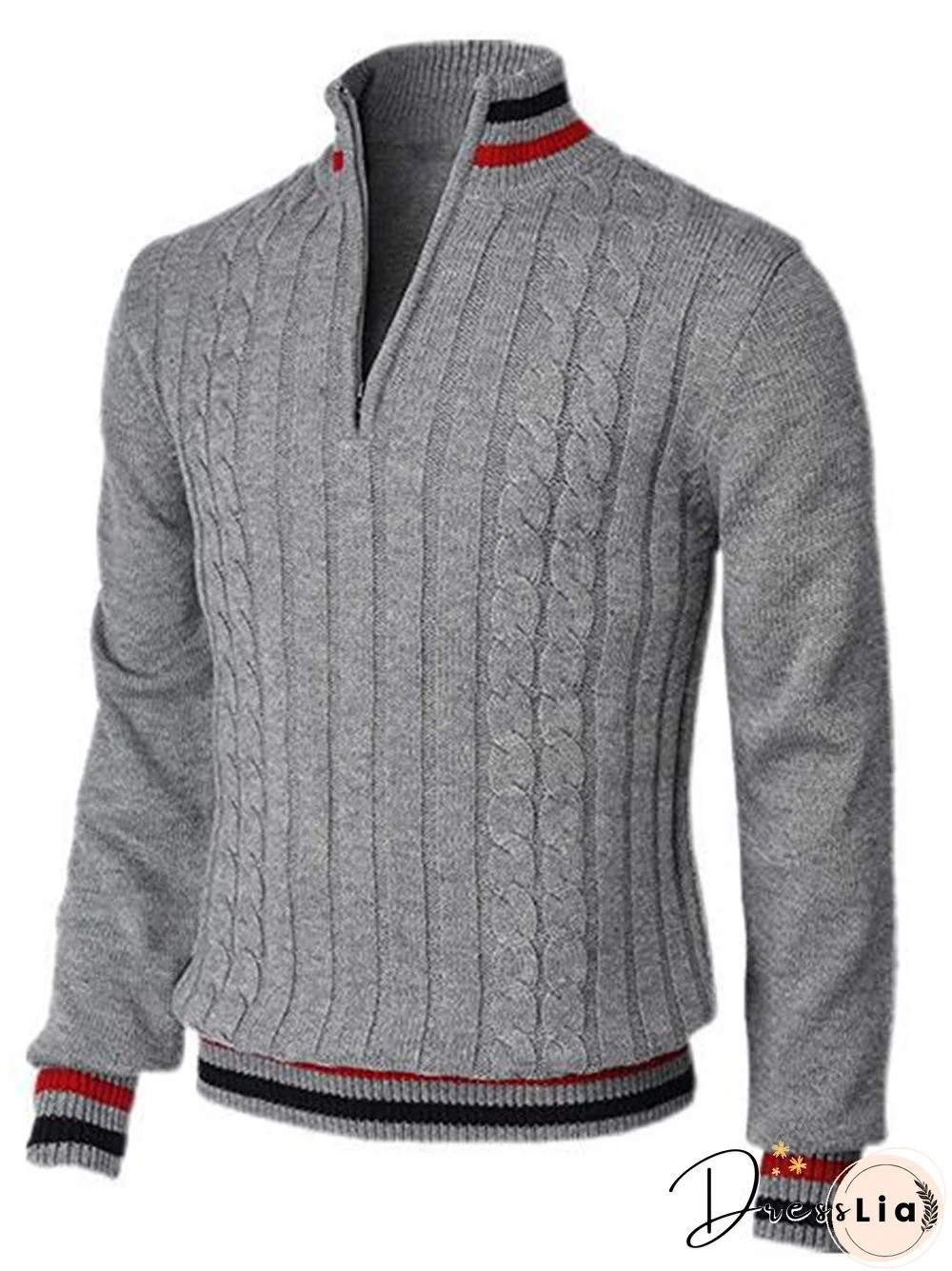 Color-block Zip-up Turtleneck Men's Knit Sweater