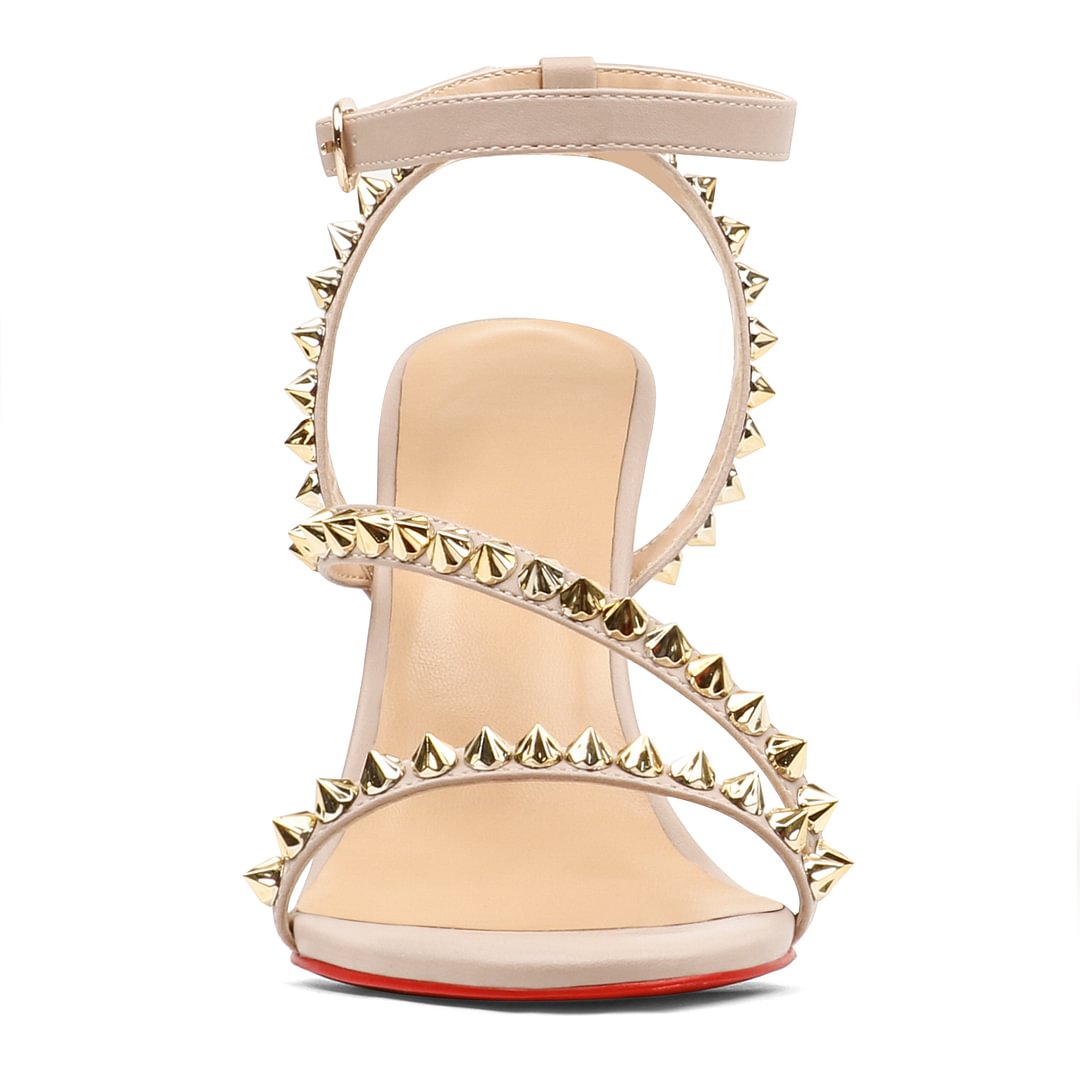 100mm Women Slingback Open Toe Rivets Sandals Ankle Buckle High Heel Summer Red Bottoms Shoes-MERUMOTE