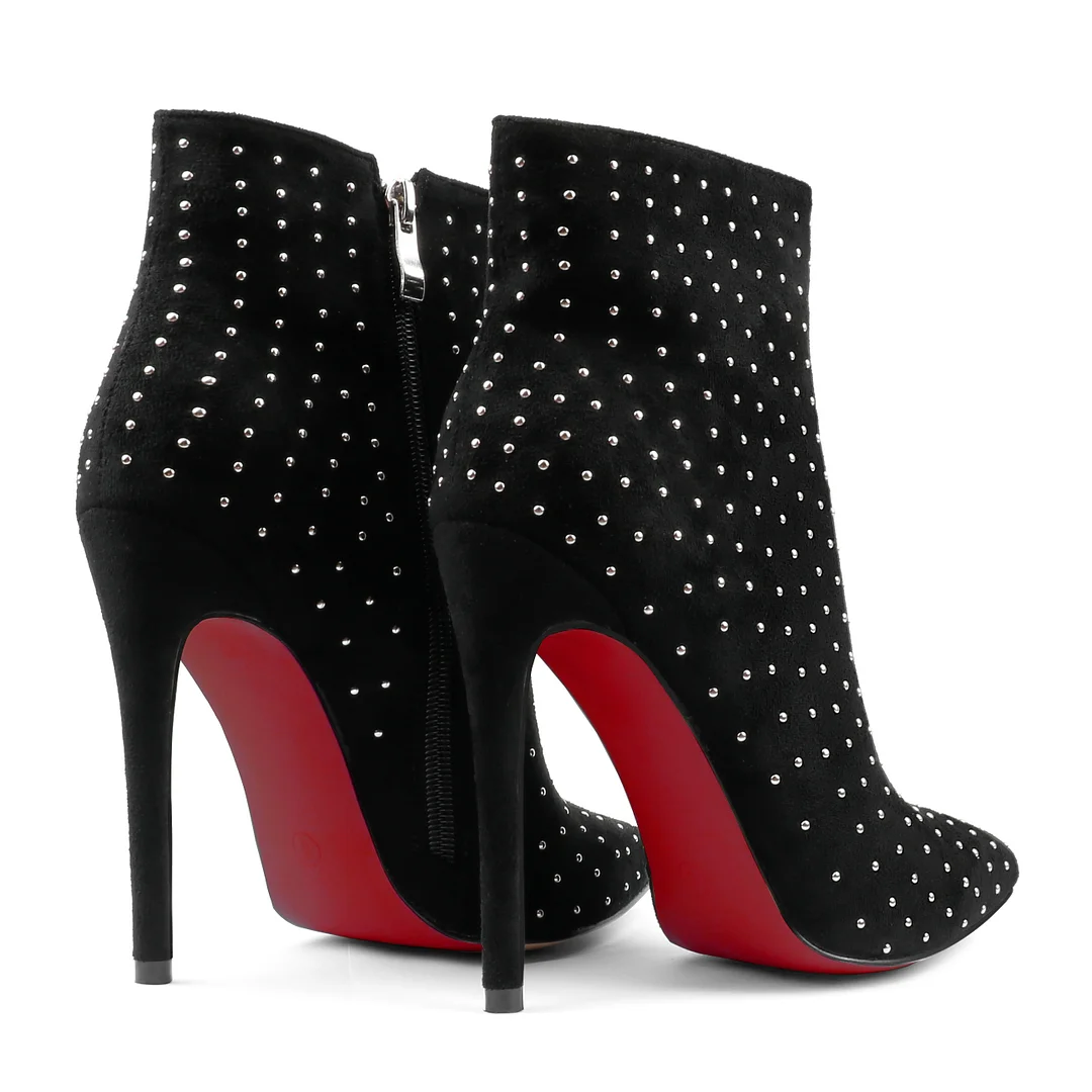 120mm/100mm Red Bottom Women's Closed Pointed Toe Heels Stilettos Ankle Boots Suede Shoes-MERUMOTE