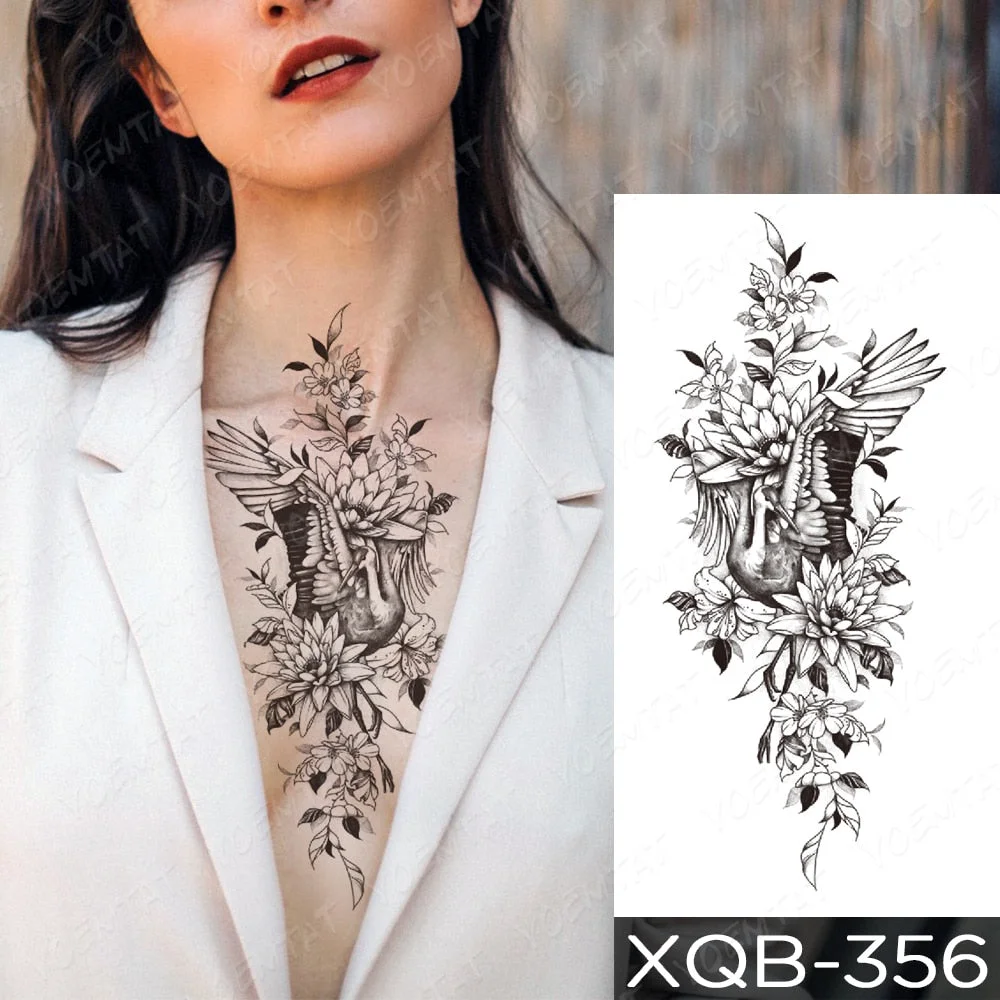 Waterproof Temporary Tattoo Sticker Orchid Flower Tattoos Peony Lotus Lines Painted Rose Body Art Arm Fake Sleeve Tatoo Women