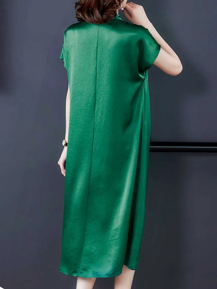 Temperament v-neck acetate satin dress