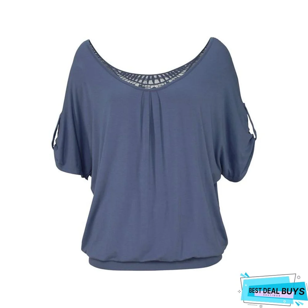 Plus Size Fashion Women Casual 0-Neck Top Tee Vintage Female Clothing Lace T-Shirt