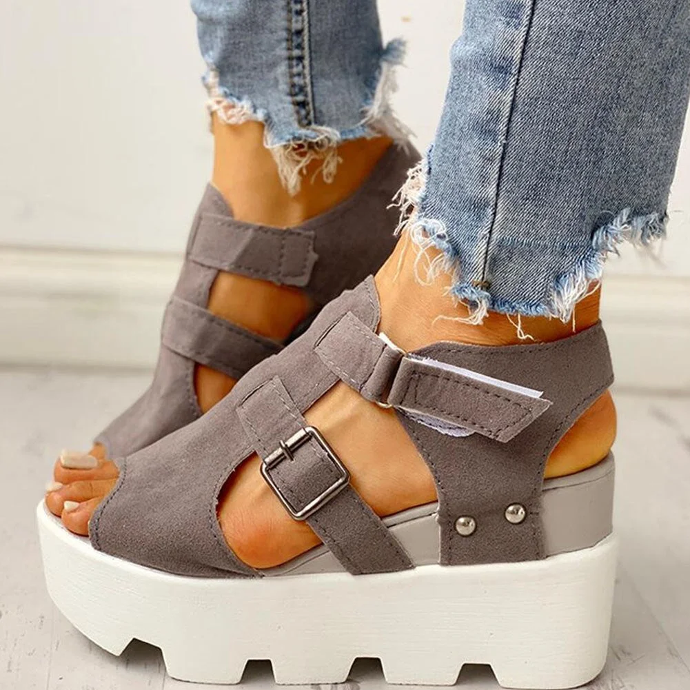 2021 Summer Sandals Women Wedges Black White Casual Designer Shoes Footwear Buckle Strap Open Toe Platform Sandel Women Shoes