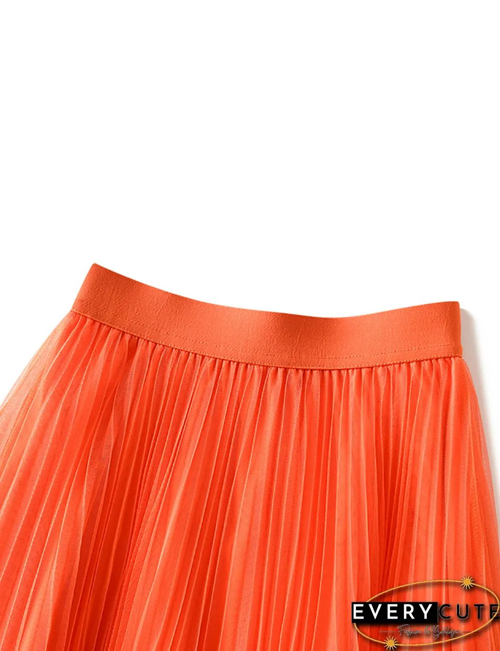 Orange Swing Pleated Mid-length Gauze Skirt