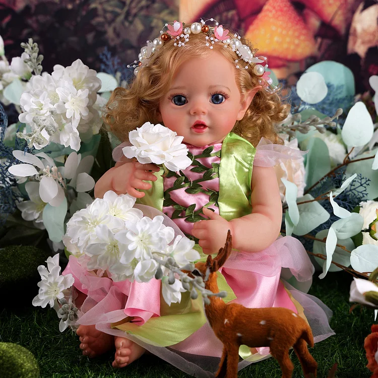 Babeside Holly 17'' Reborn Baby Doll Girl Long Blonde Hair Soft And Lovely Flower Fairy Green
