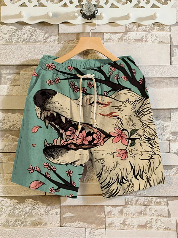 Men's Fox Demon Cherry Blossom Art Print Casual Shorts