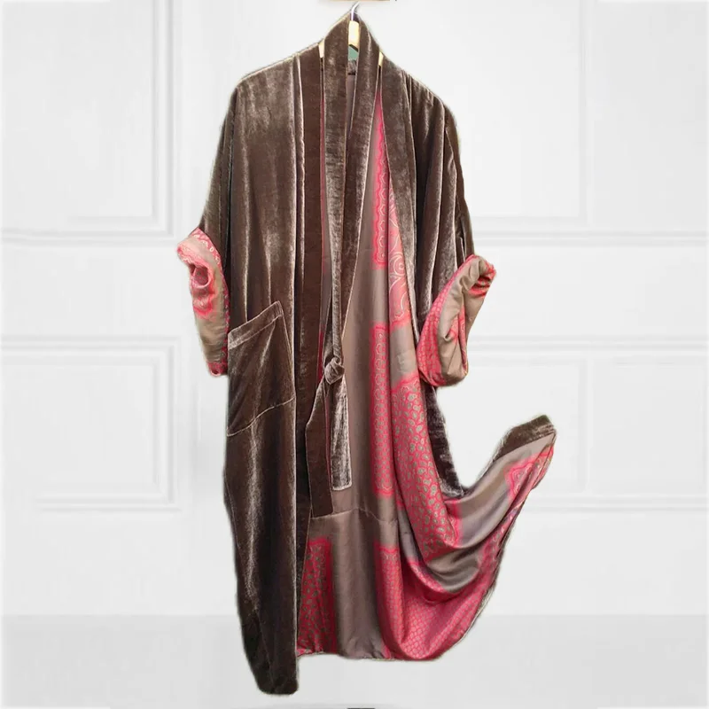 Contrast Paneled Lined Printed Kimono Duster