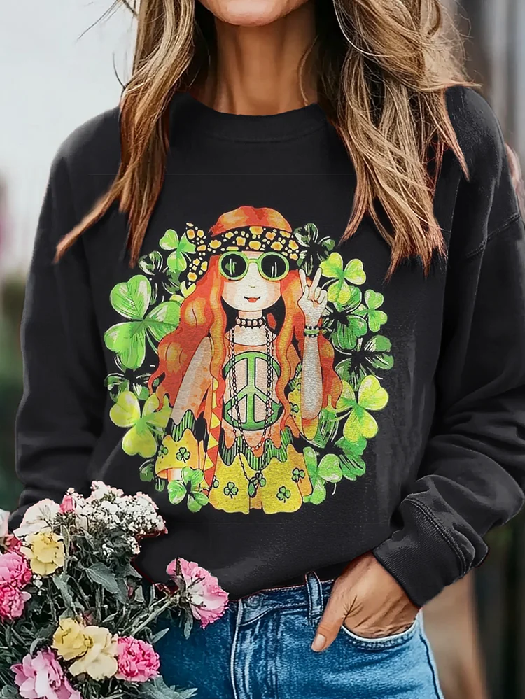 St Patrick Day Hippie Print Casual Sweatshirt