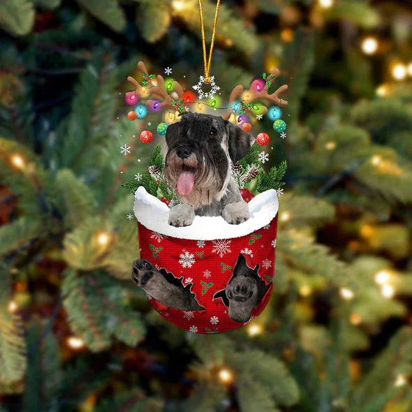 Standard Schnauzer In Snow Pocket Christmas Ornament.