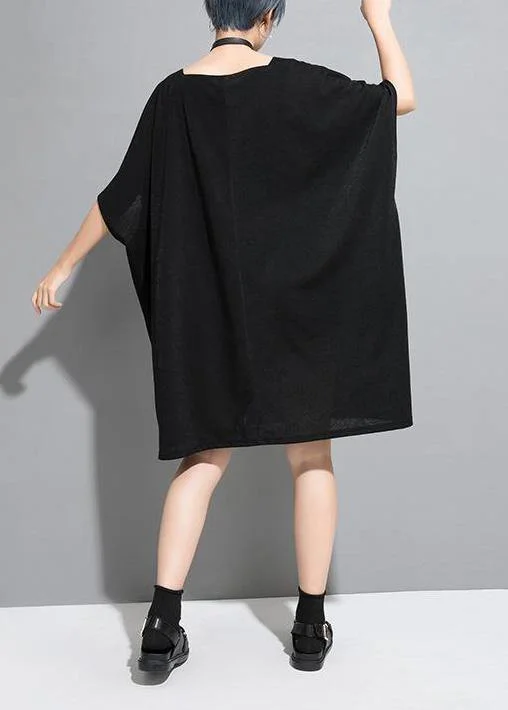 Loose Cotton Tunics Indian Personality Rectangular Frame Spliced Black Dress