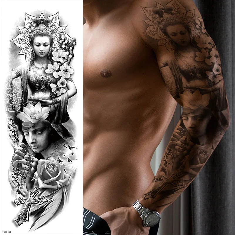 Polynesian Temporary Tattoo Sleeve Tribal Arm Waterproof Transfers Halloween Men