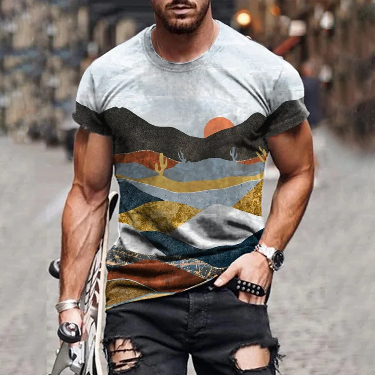 Men's Casual Round Neck Short Sleeve Digital Printing Slim Pullover Men's T-Shirt