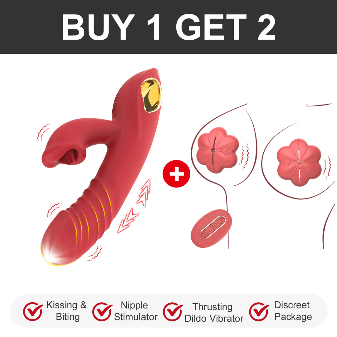 Triple Action G-Spot Vibrator with Thrusting Vibrations and French-Kissing Mouth Stimulation