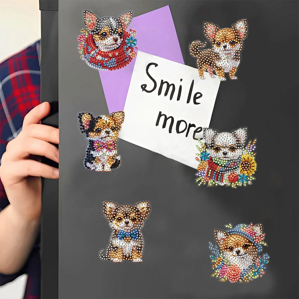 6pcs DIY Chihuahua Puppy Special Shape Diamond Painting Fridge Magnet for Adults Kids Beginners