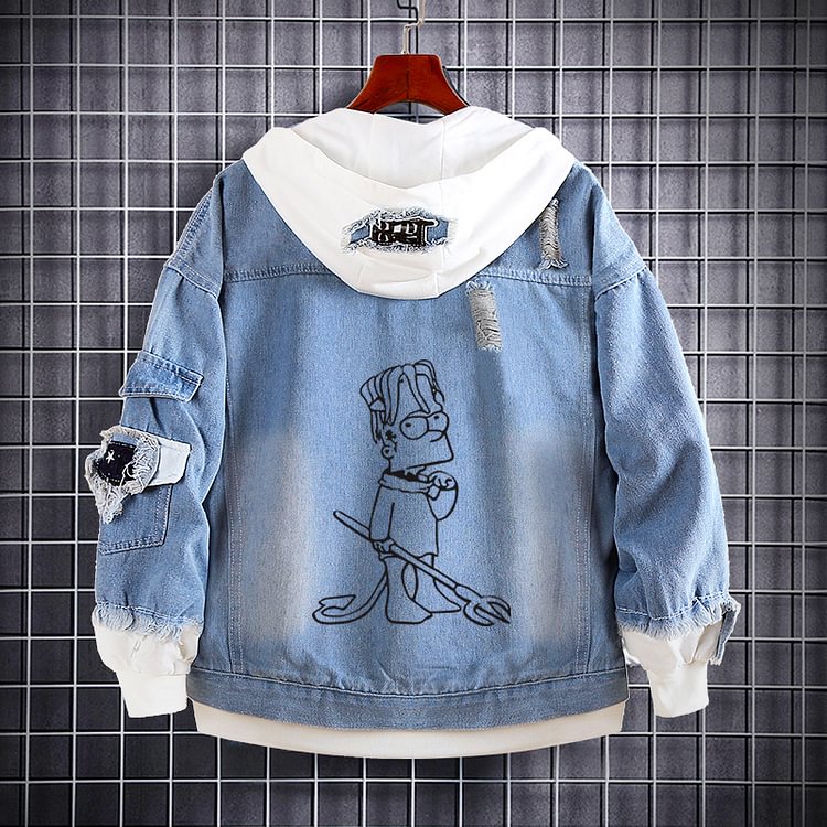 Lil Peep Denim Hooded Jacket Hip Hop Jean Jacket Rapper Cowboy Sweater Street Fashion Brand Loose Hole Jacket