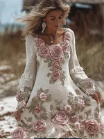 Women's Vintage Three-dimensional Rose Long-sleeved Skirt