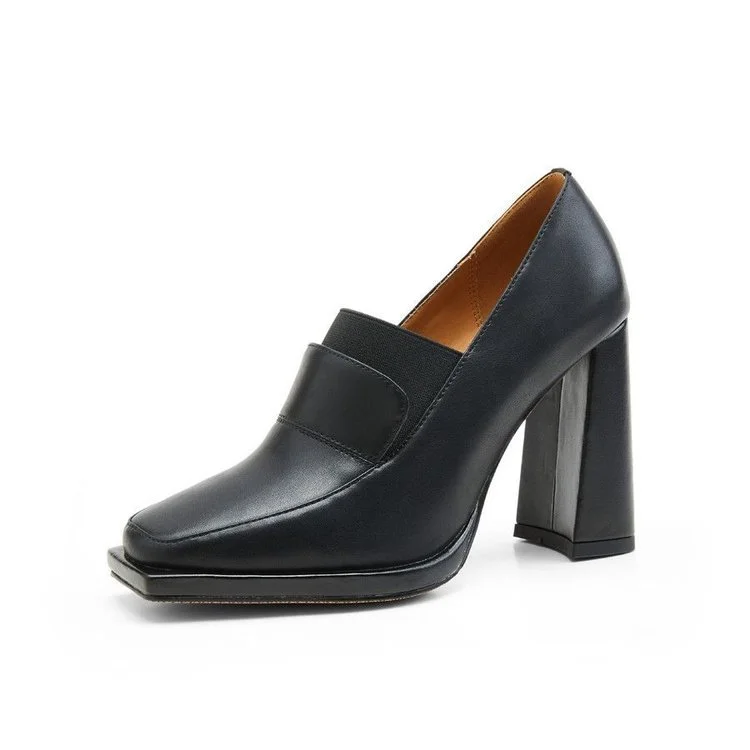 Yyvonne 2025 New Mid-Slip Women's OL Professional Fashion High-Heeled Shoes Square Heel Retro French Leather Shoes
