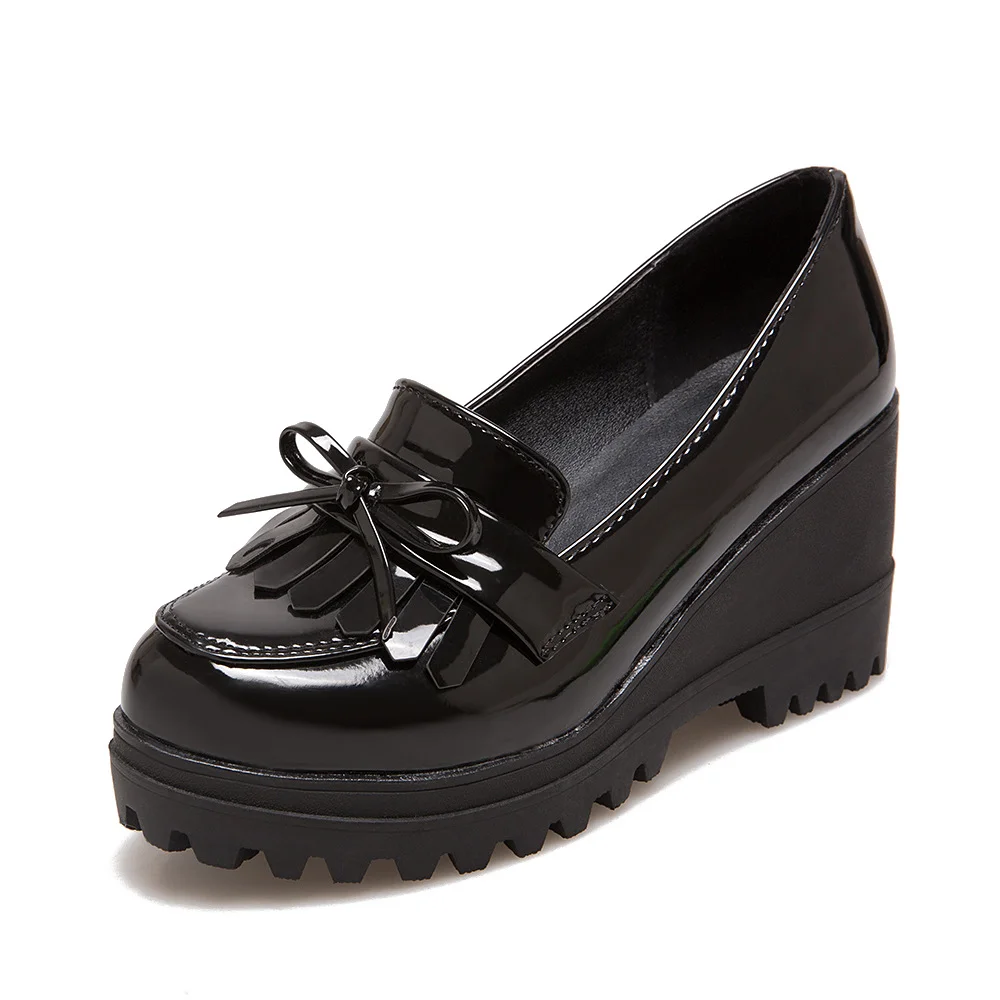 Yyvonne Yyvonne New Small Size 33 High Heel Tassel Slope Heel 40-43 Large Size Casual Women's Singles Shoes A8-10