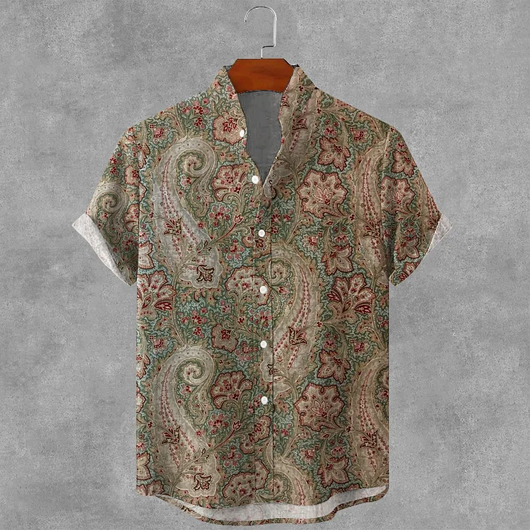 Simpfit Gemütliches Herrenhemd aus Nachahmung aus Nachahmung aus Baumwolle und Leinen mit Vintage-Paisley-Grafiken