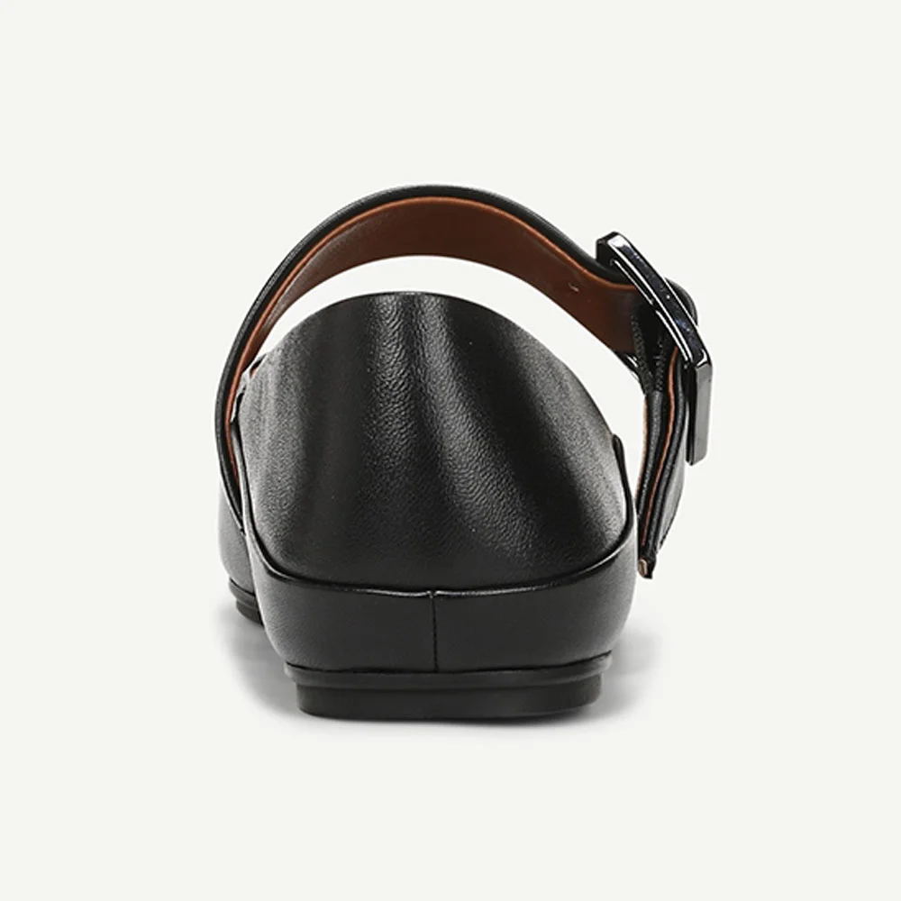 Classic Black Closed Square Toe Flat Mary Jane Shoes with Buckle