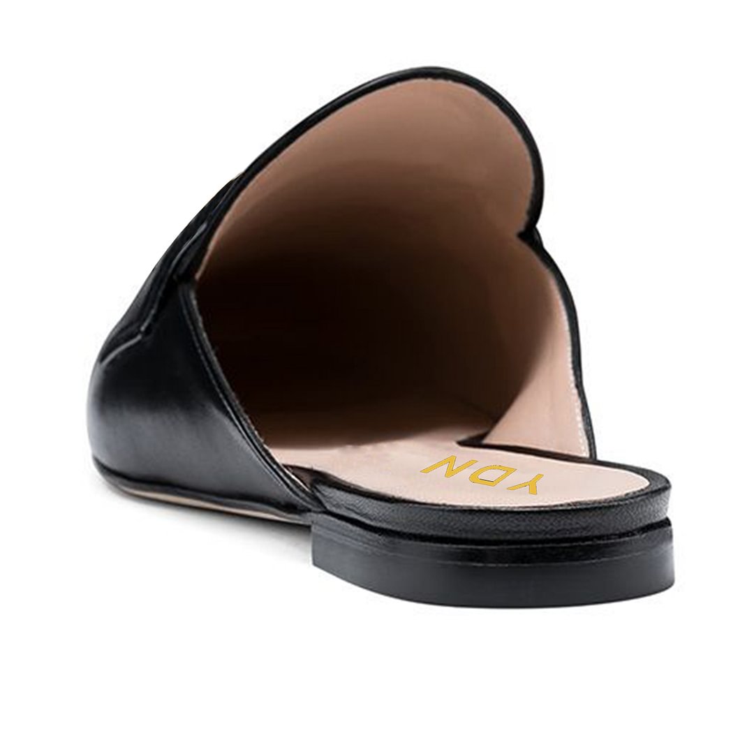Black Vegan Leather Round Toe Slip On Slingback Women's Flat Mules