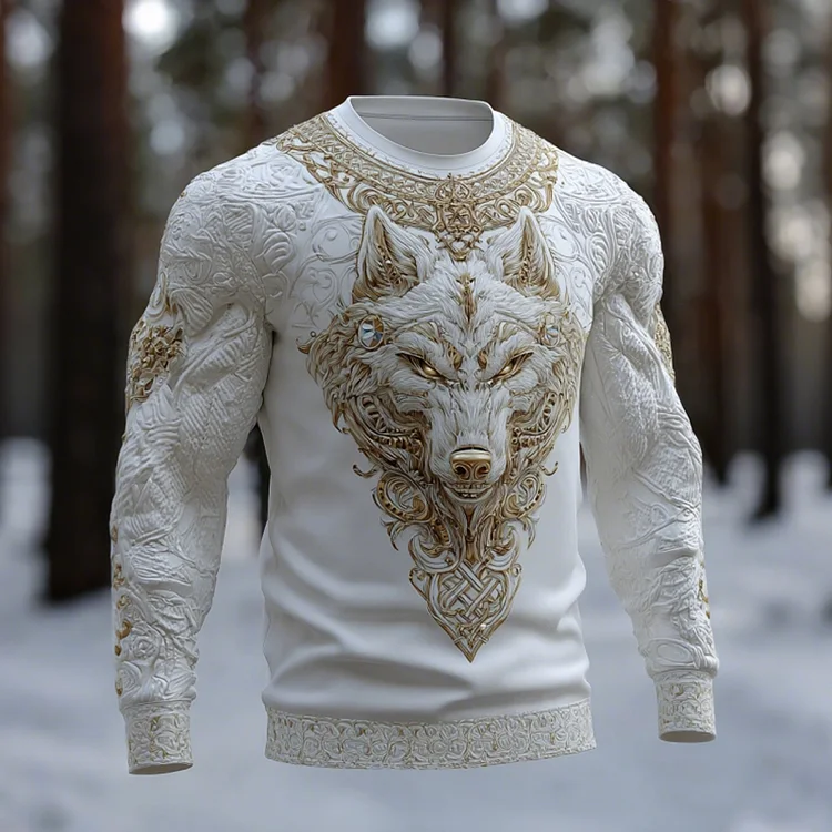 Men's Vintage Viking Celtic Wolf Pattern Art T-shirt