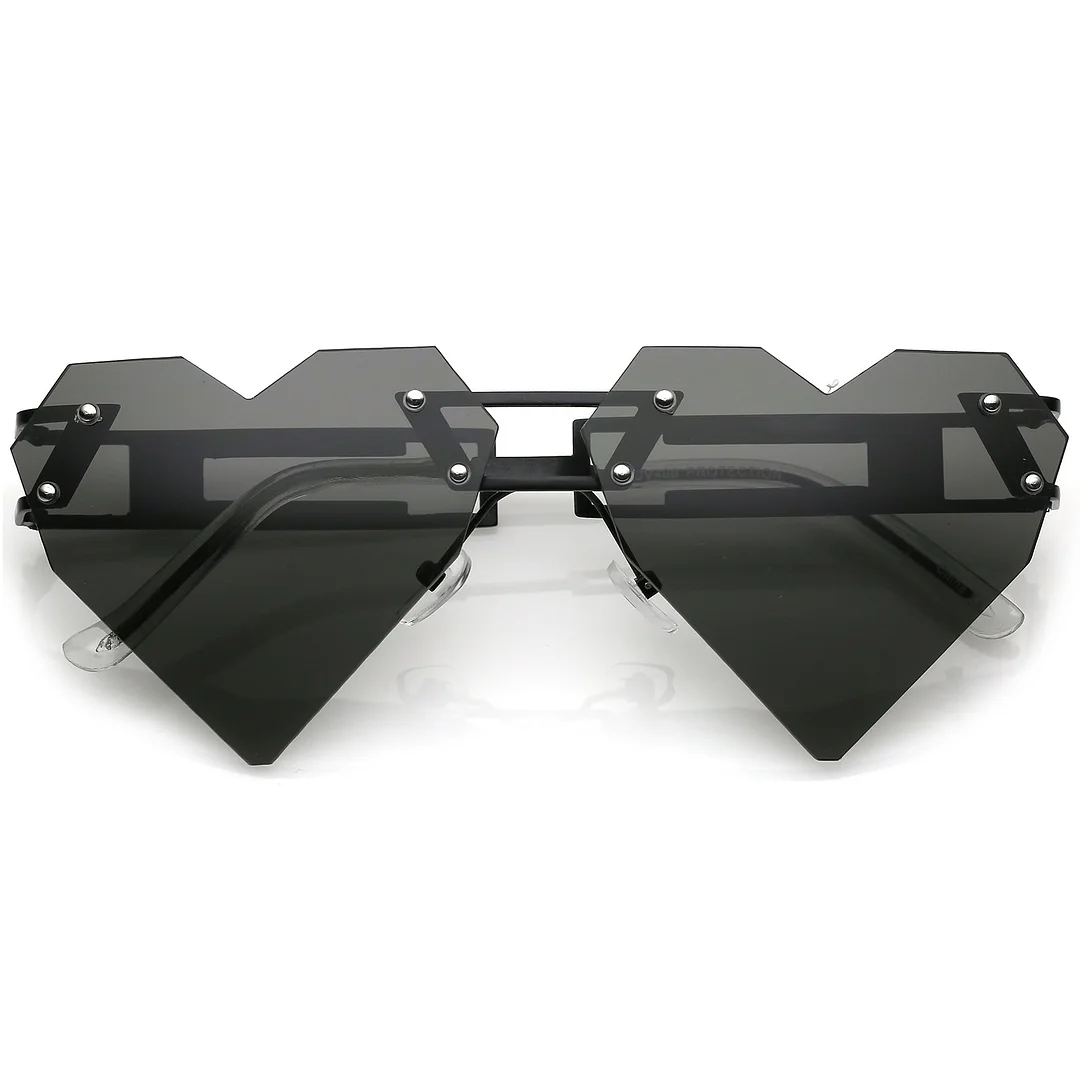 Oversize Laser Cut Heart glasses With Metal Arms Rivet Tinted Lens 60mm