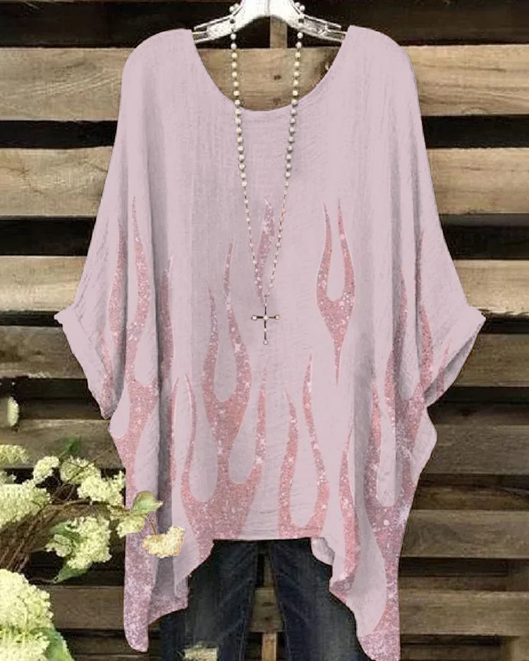 Women's Shiny Fire Print Irregular Shirt