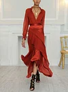 Solid Color Wet-Look Long Sleeves Maxi Dresses