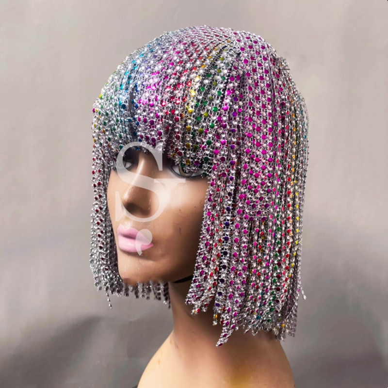 VCSHOES Sparkly Tassel Chain Wig Headgear Bar Nightclub Gogo Dancer Head Ornament Party Show Rave Stage Accessories Costume