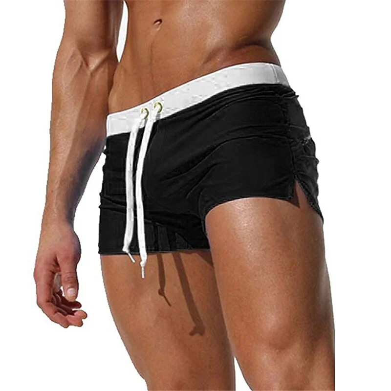 Men's Swim Trunks Board Shorts Swim Brief Drawstring Elastic Waist Zipper Pocket Solid Color Breathable Quick Dry Casual