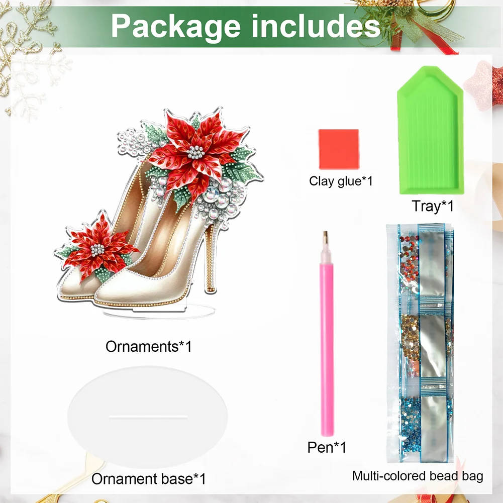 2D Flat Xmas High Heels DIY Acrylic Desktop Diamond Art Kits for Adults Beginner